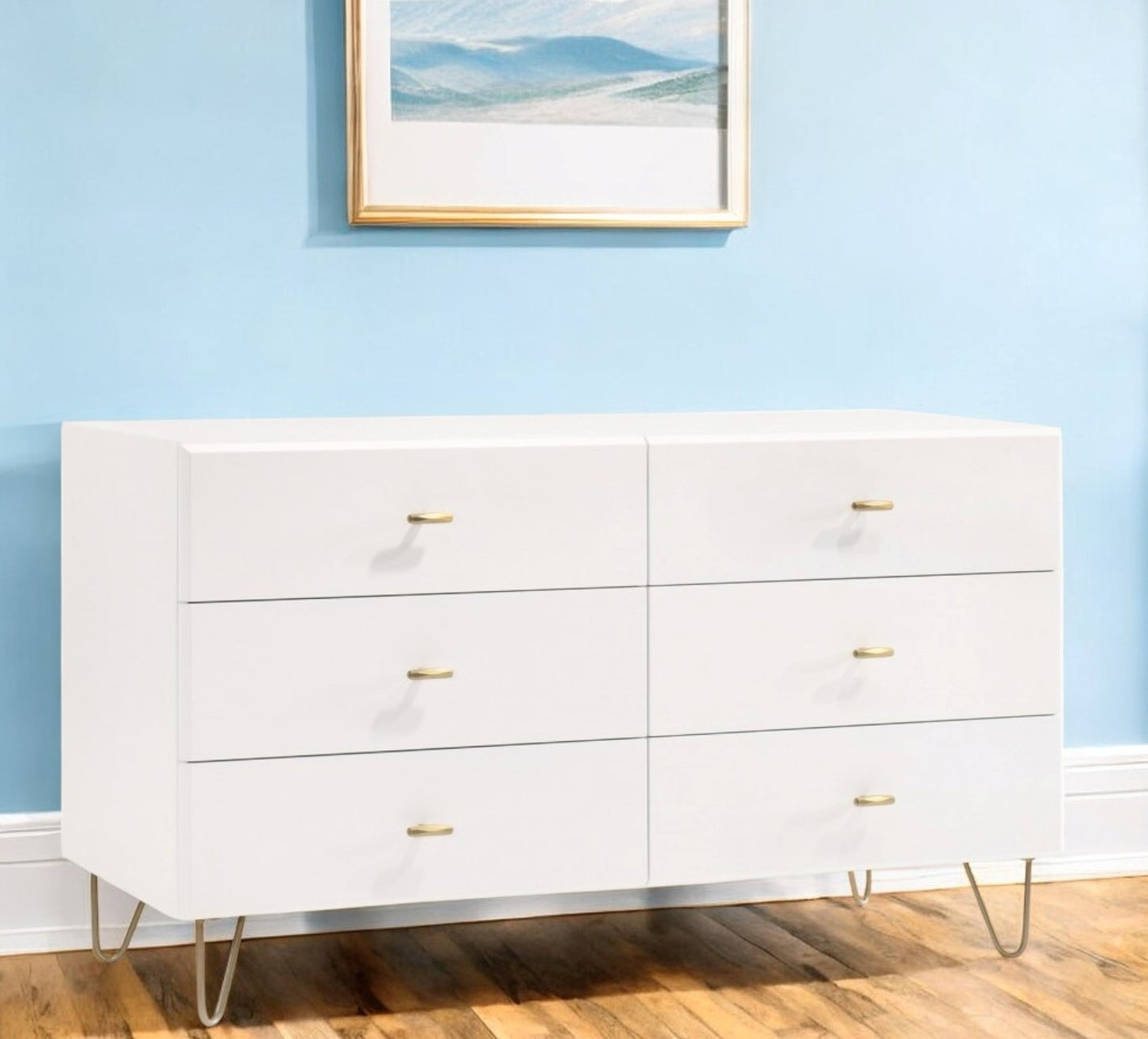 51" White Manufactured Wood Six Drawer Double Dresser