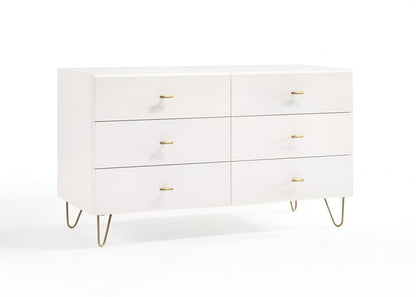 51" White Wood Six Drawer Double Dresser