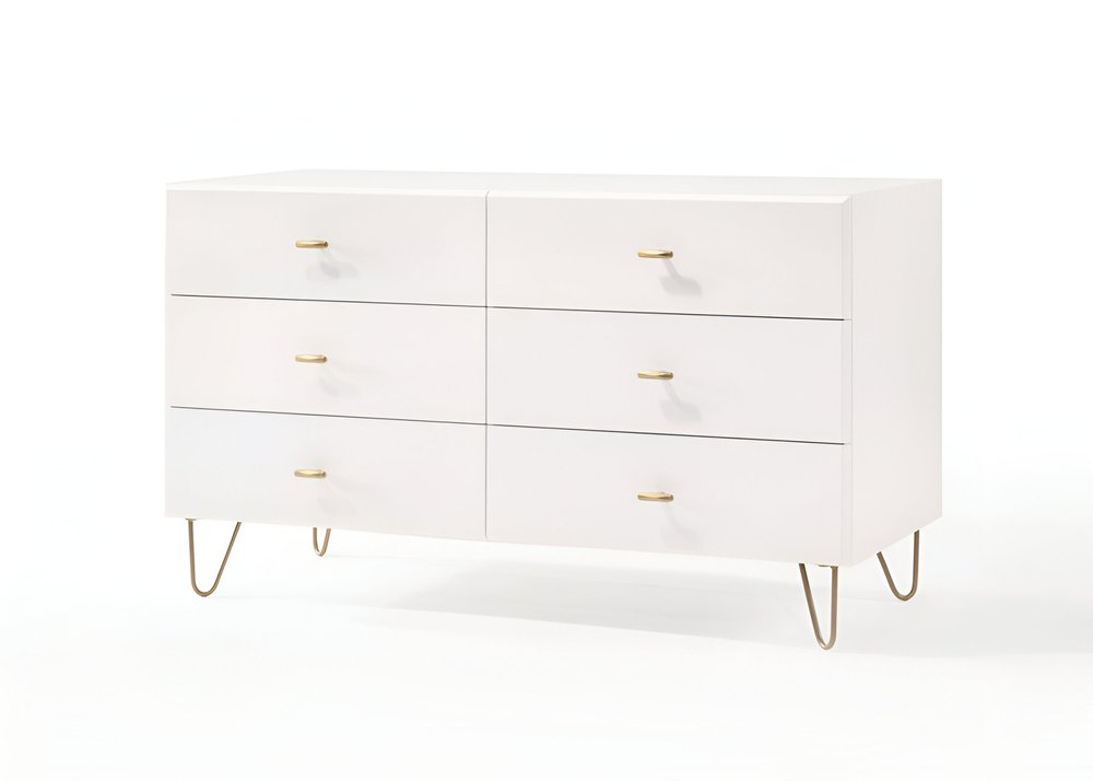 51" White Wood Six Drawer Double Dresser