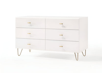 51" White Wood Six Drawer Double Dresser