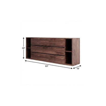 63" Walnut Solid Wood Six Drawer Double Dresser