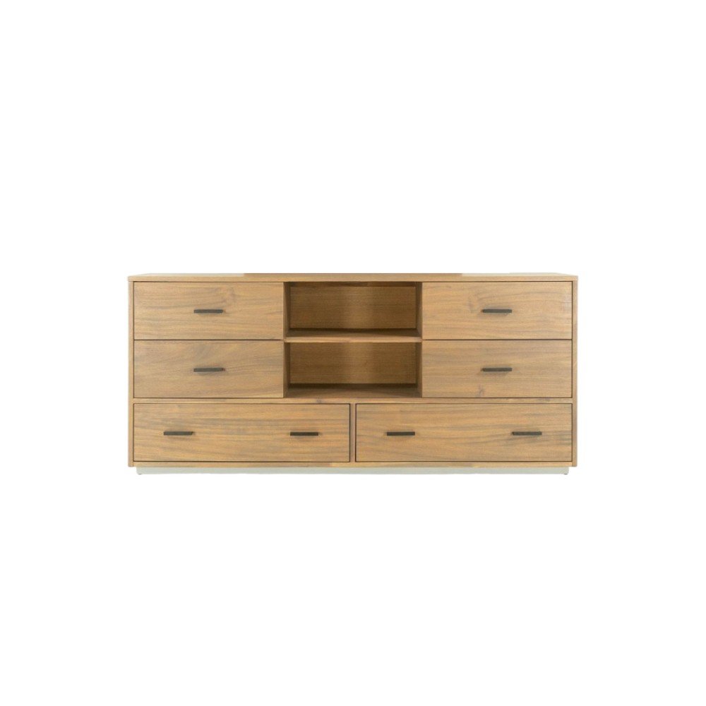 28" Brown Wood Six Drawer Combo Dresser