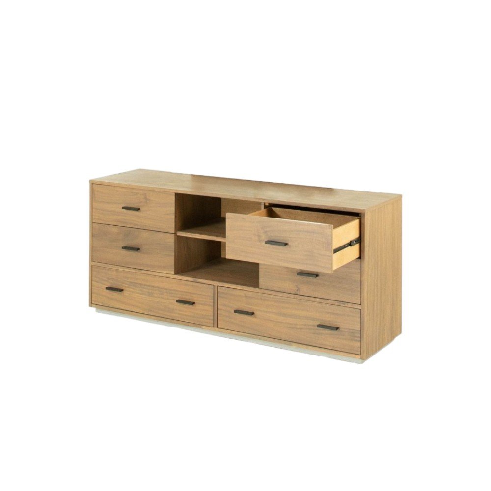 28" Brown Wood Six Drawer Combo Dresser