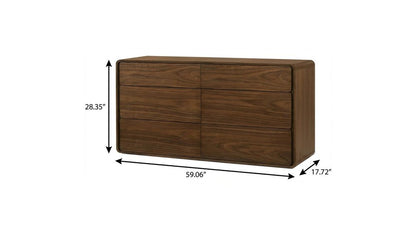 59" Walnut Solid Wood Six Drawer Double Dresser