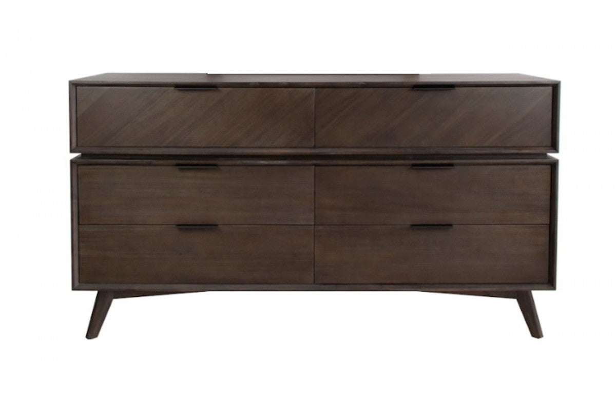 65" Acacia Solid Wood Six Drawer Double Dresser