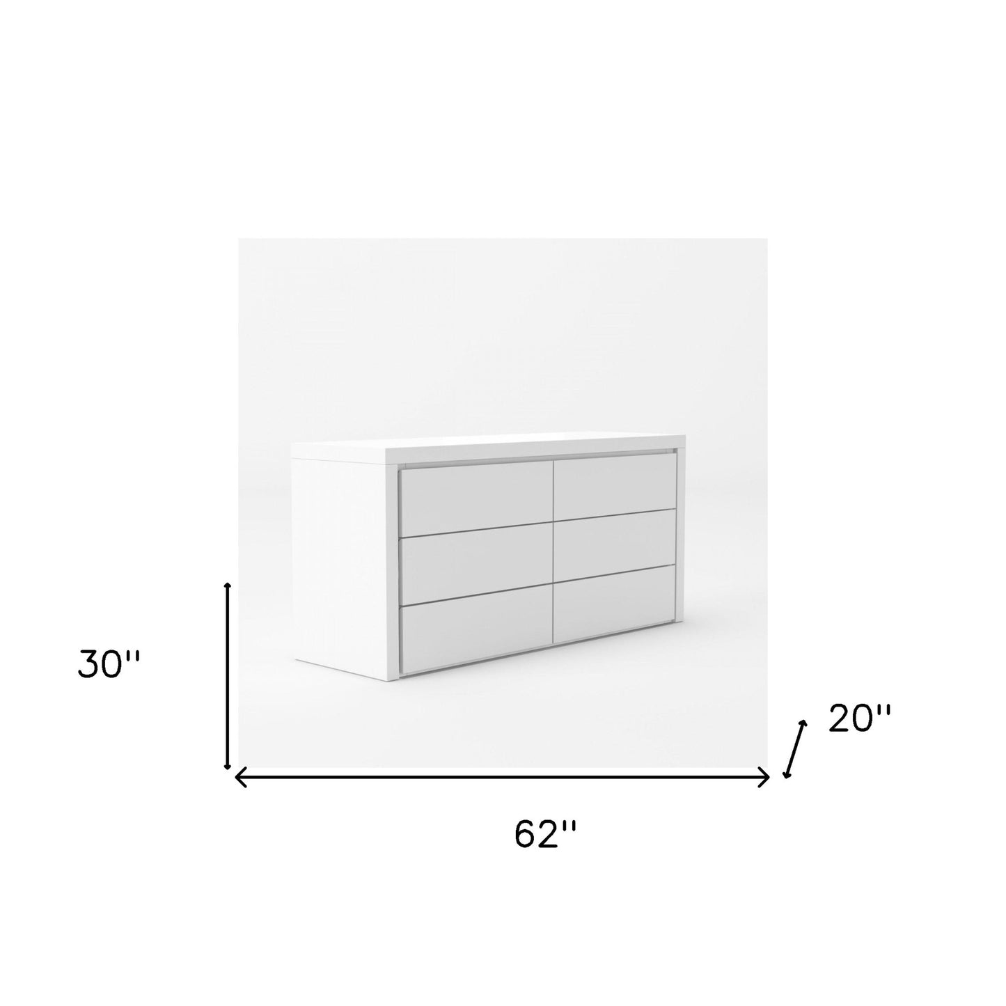 62" White Manufactured Wood Six Drawer Double Dresser