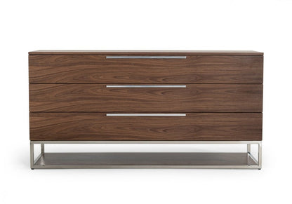 58" Brown Wood Three Drawer Dresser