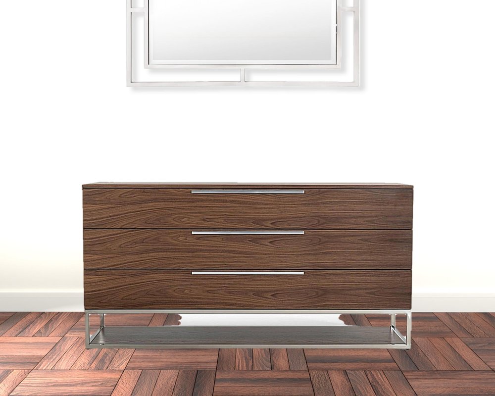 58" Brown Wood Three Drawer Dresser