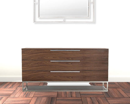 58" Brown Wood Three Drawer Dresser