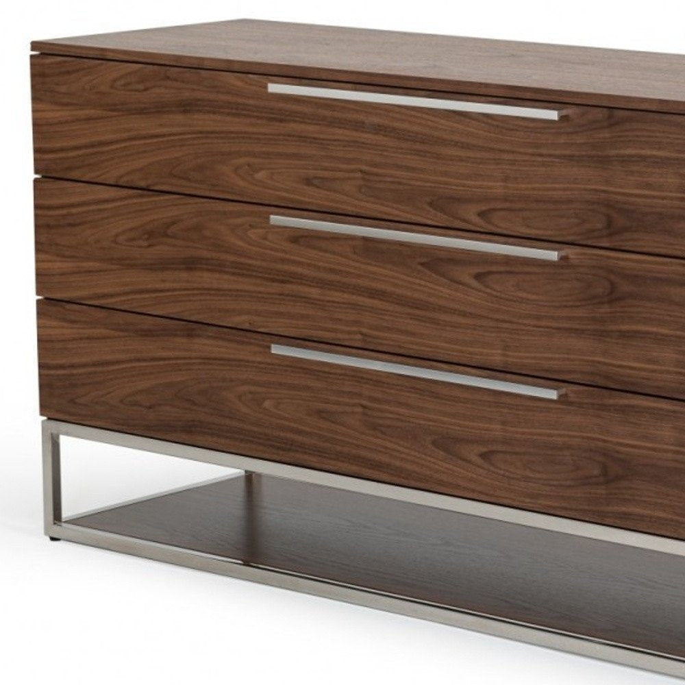 58" Brown Wood Three Drawer Dresser