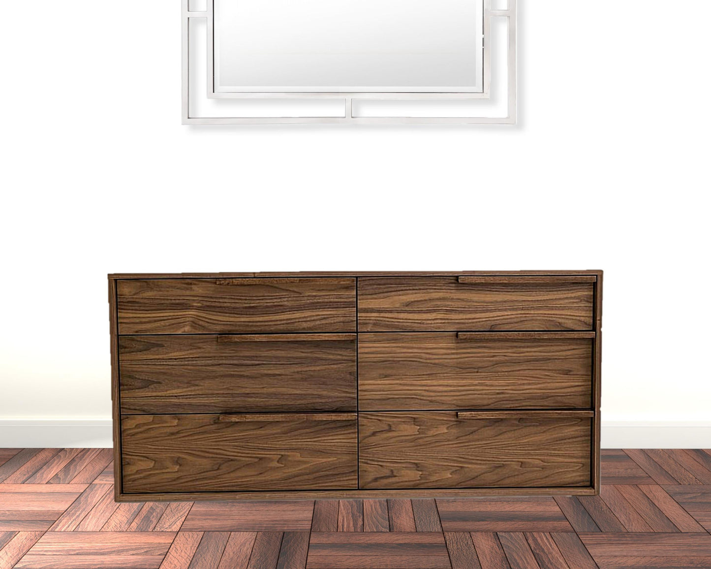 60" Walnut Manufactured Wood Six Drawer Double Dresser