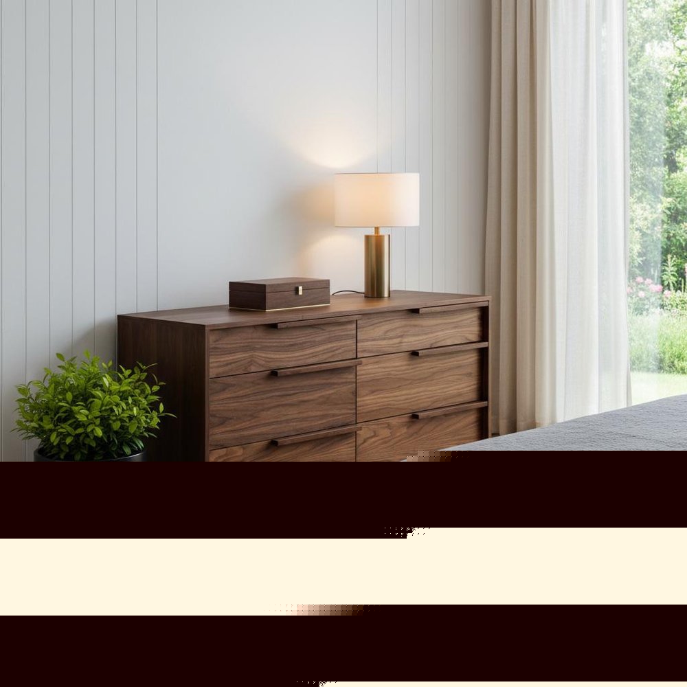 60" Walnut Manufactured Wood Six Drawer Double Dresser