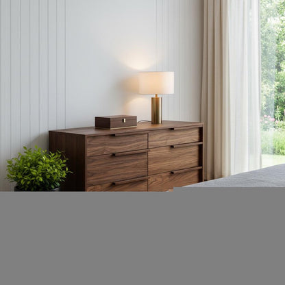 60" Walnut Manufactured Wood Six Drawer Double Dresser
