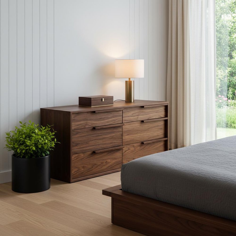 66" Brown Wood Six Drawer Double Dresser