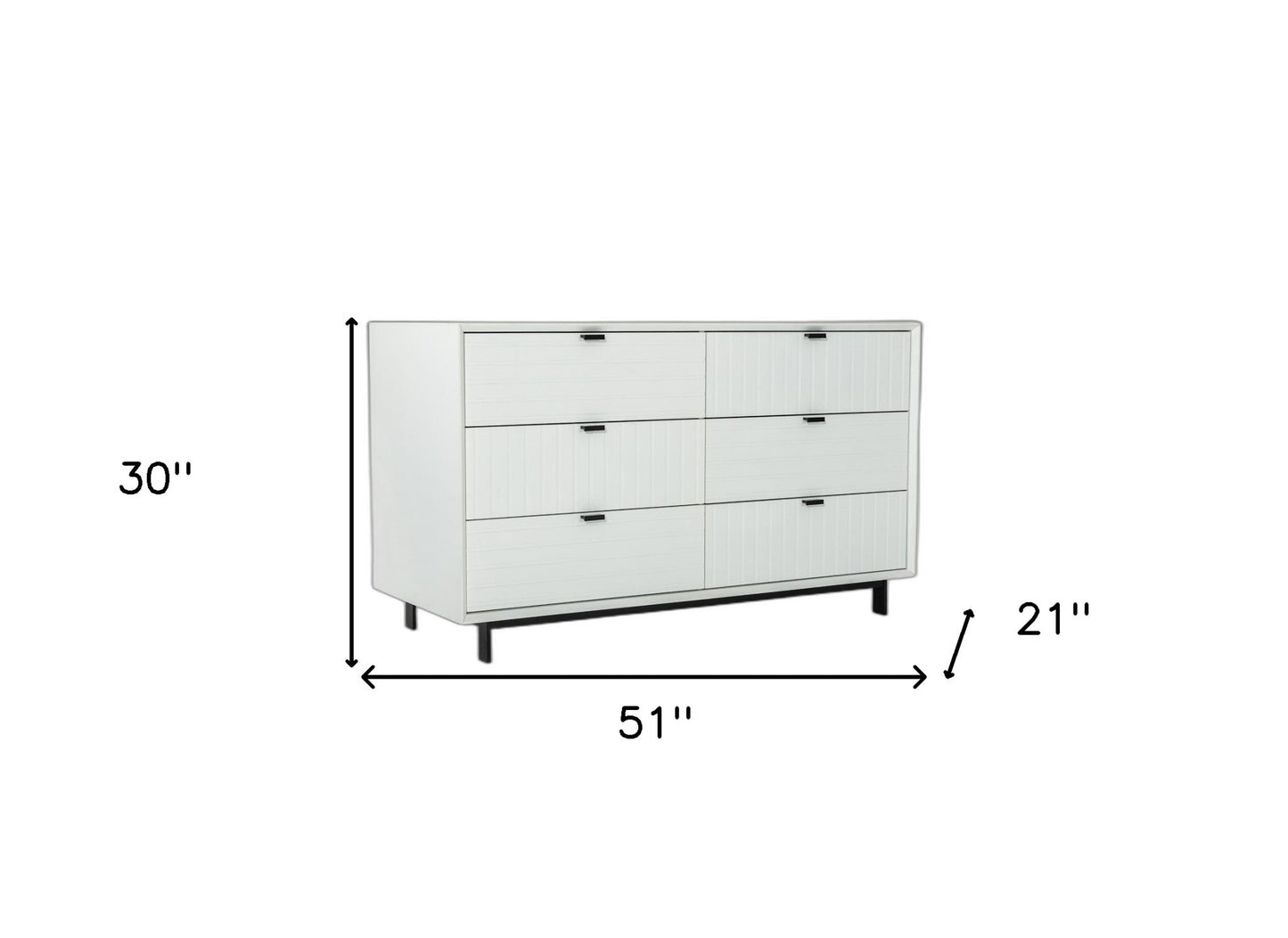 51" White Manufactured Wood Six Drawer Double Dresser