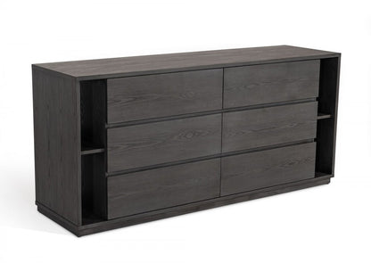 63" Gray Solid Wood Six Drawer Double Dresser