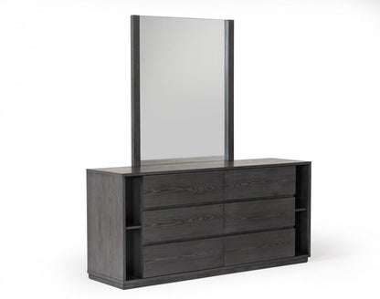 63" Gray Solid Wood Six Drawer Double Dresser