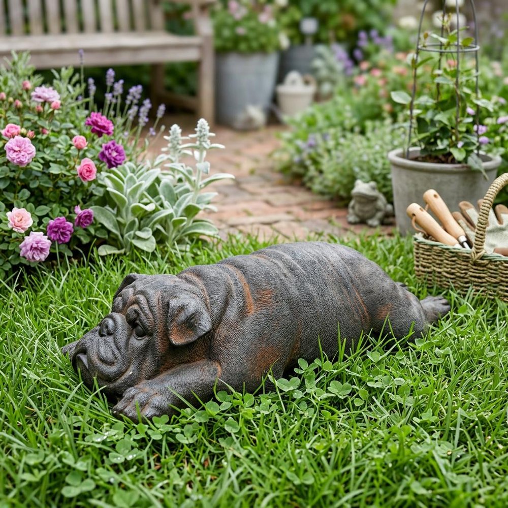 24" Sleepy Bulldog Indoor Outdoor Statue