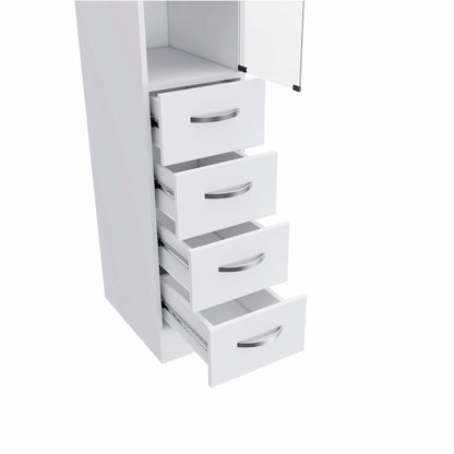 White Bathroom Storage Cabinet with Glass Door and Sliding Drawers