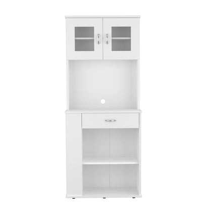 67" White Pantry Cabinet with Two Door Panels and Side Open Shelves