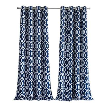 84" Navy Blue Trellis Black Out Window Curtain Panel