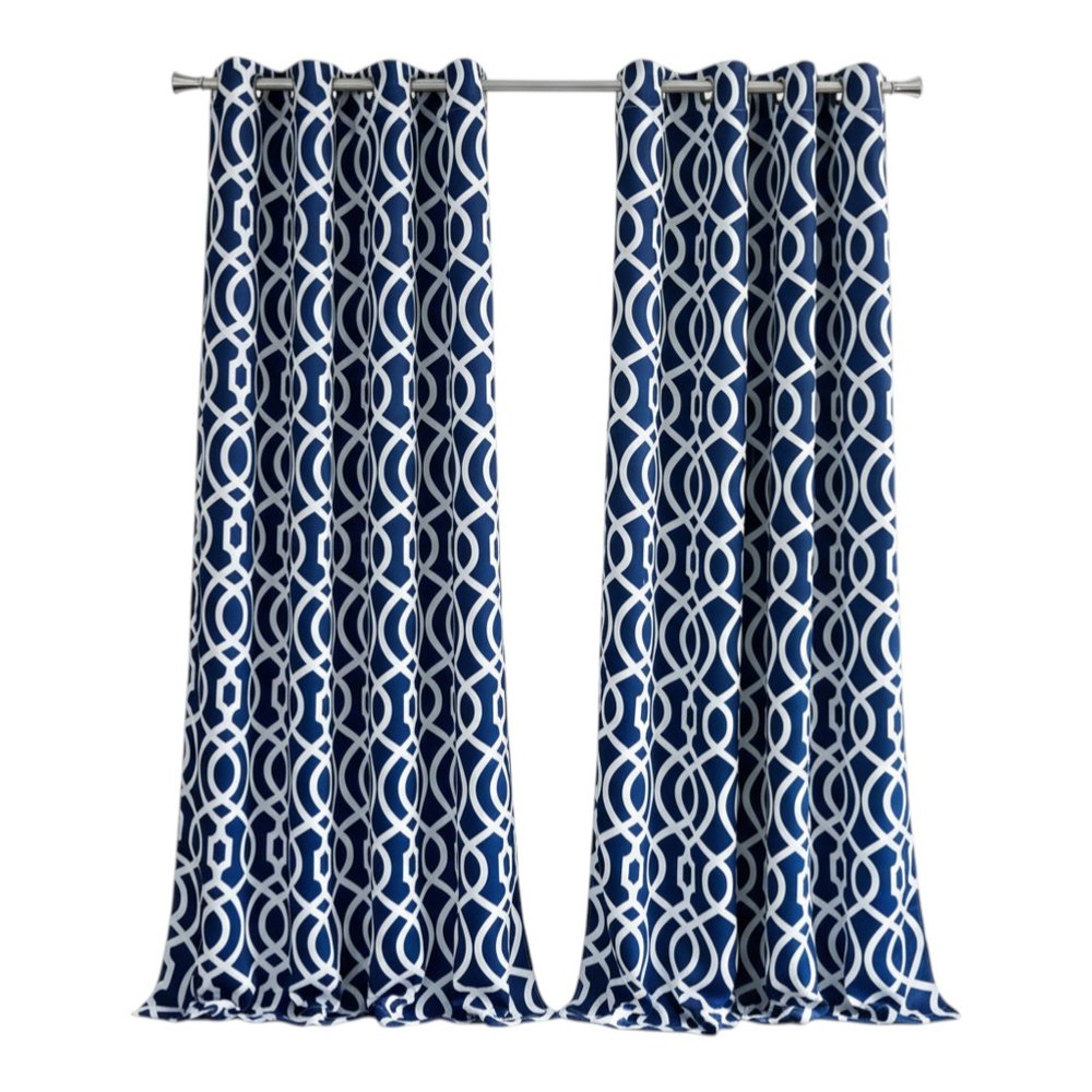 84" Navy Blue Trellis Black Out Window Curtain Panel