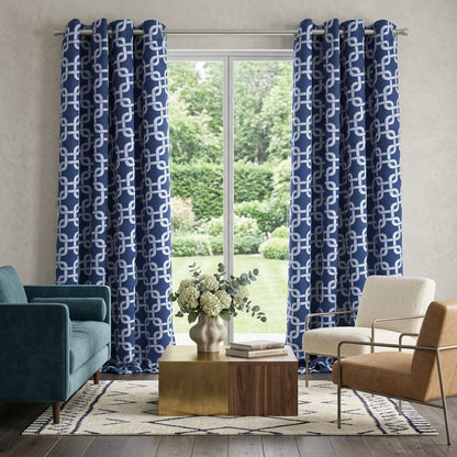 84” Navy Interlock Pattern Window Curtain Panel