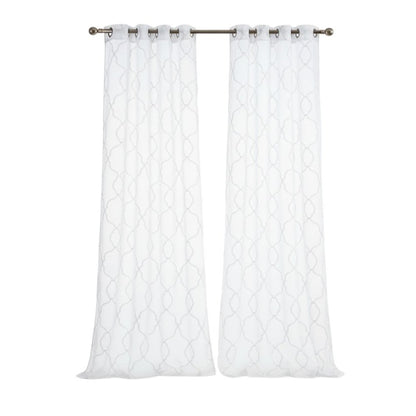 84” White Trellis Pattern Embroidered Window Curtain Panel