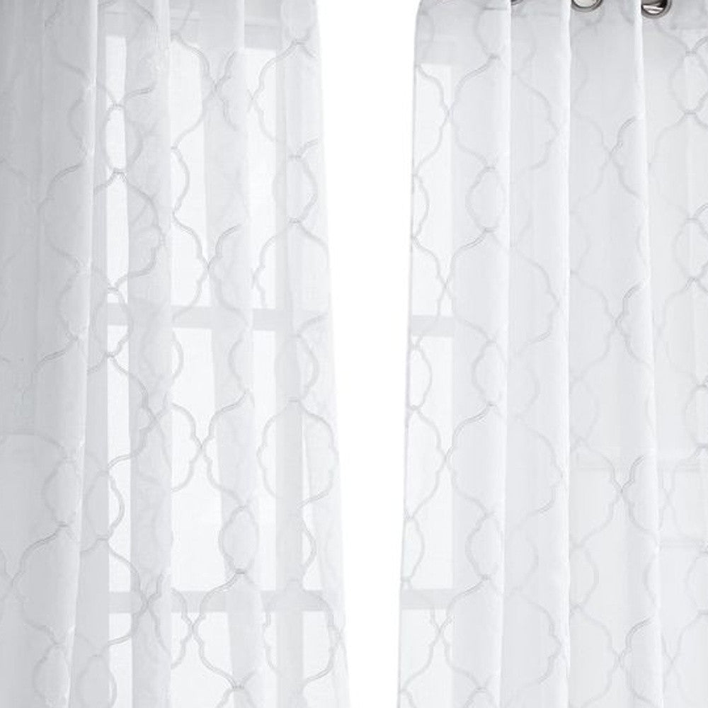 84” White Trellis Pattern Embroidered Window Curtain Panel