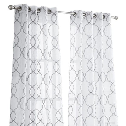 84” Silver Trellis Pattern Embroidered Window Curtain Panel