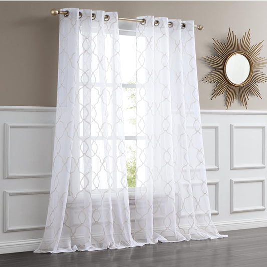 84” Charcoal Trellis Pattern Embroidered Window Curtain Panel