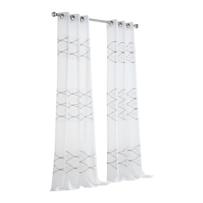 Set of Two 84"  White Wave Embroidered Window Panels