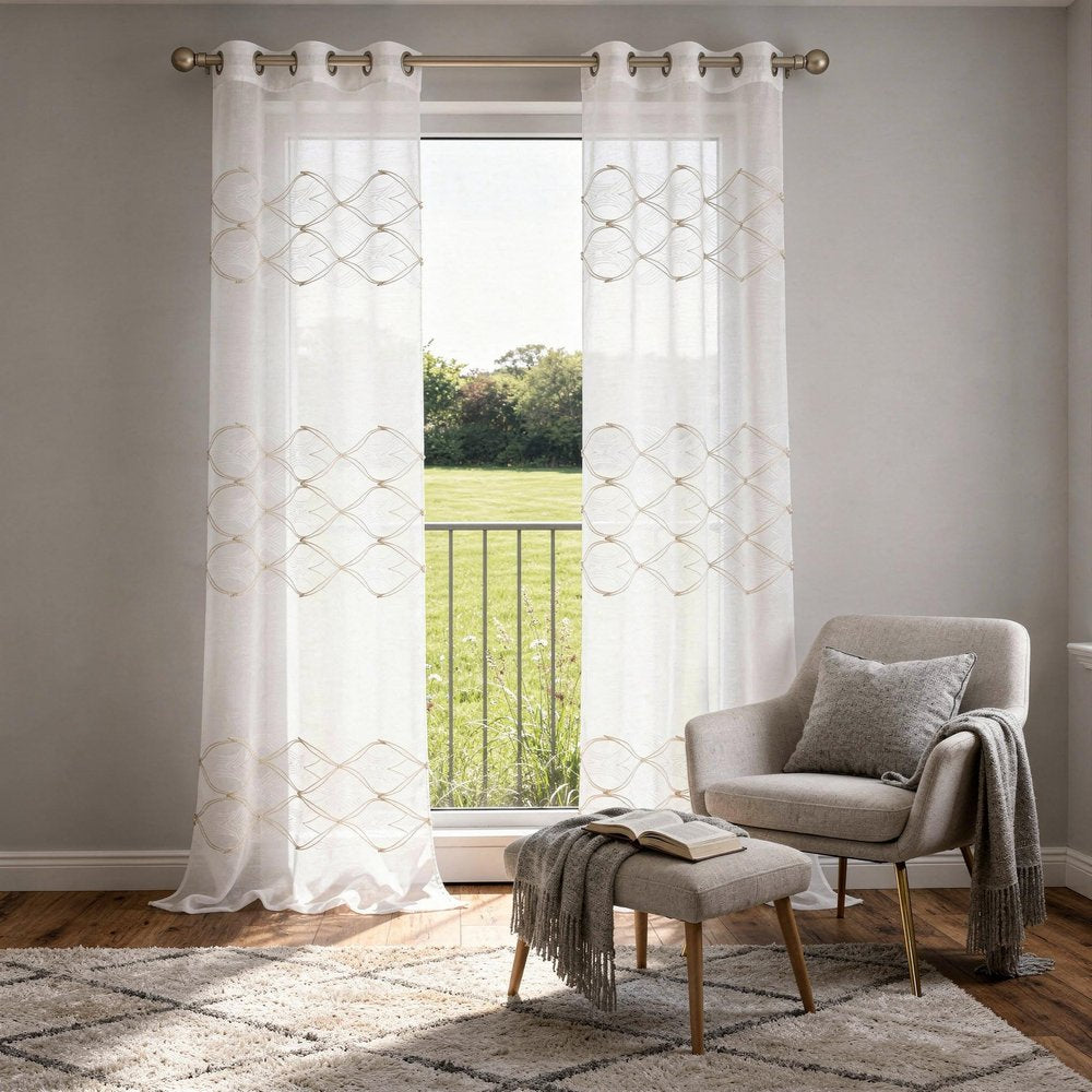 Set of Two 84"  Gold Wave Embroidered Window Panels