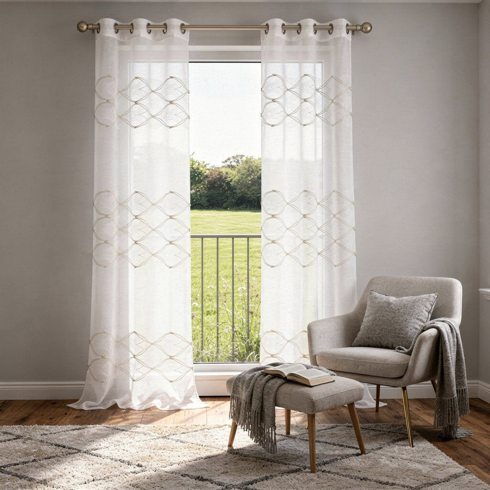 Set of Two 84"  Gold Wave Embroidered Window Panels