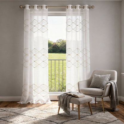 Set of Two 84"  Gold Wave Embroidered Window Panels