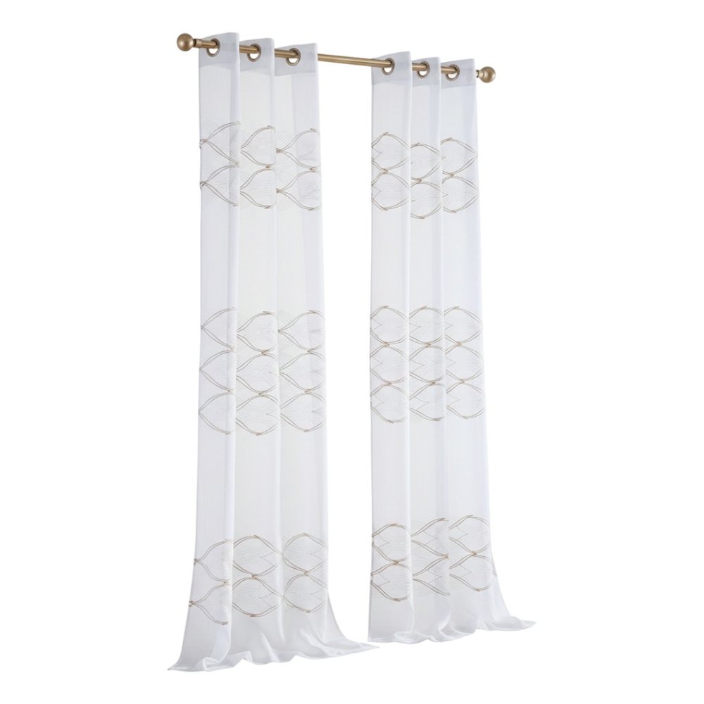 Set of Two 84"  Gold Wave Embroidered Window Panels