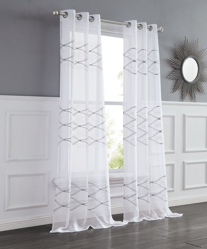 Set of Two 96"  White Wave Embroidered Window Panels