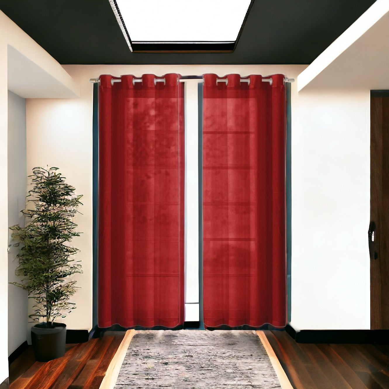 Set of Two 84"  Red Solid Modern Window Panels