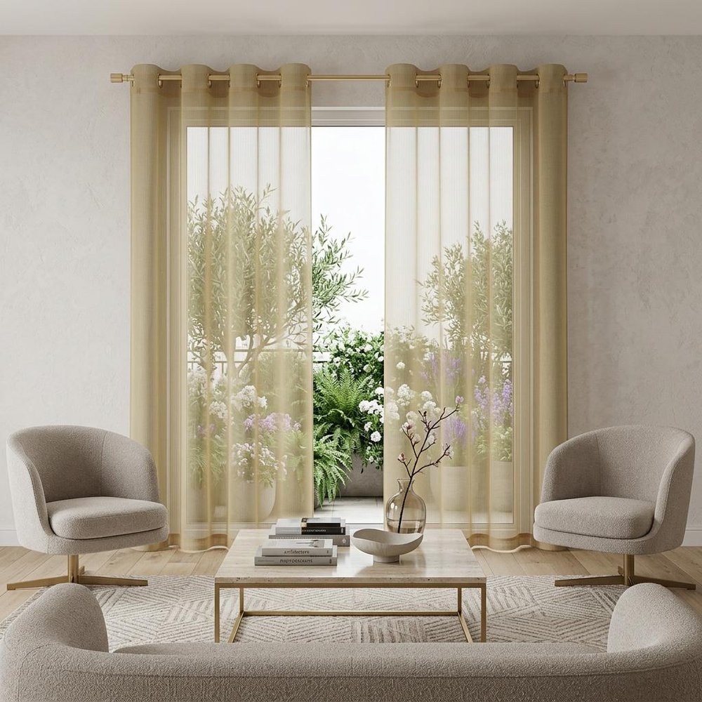 Set of Two 84"  Tan Solid Modern Window Panels