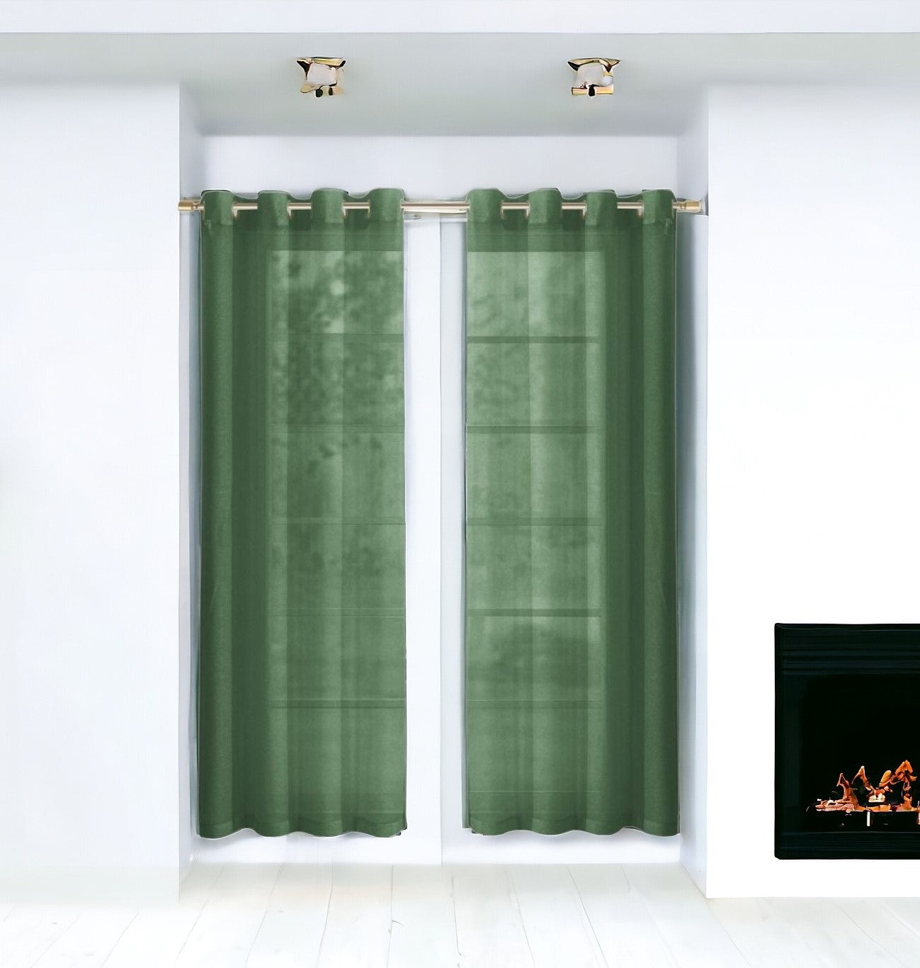 Set of Two 84"  Sage Solid Modern Window Panels