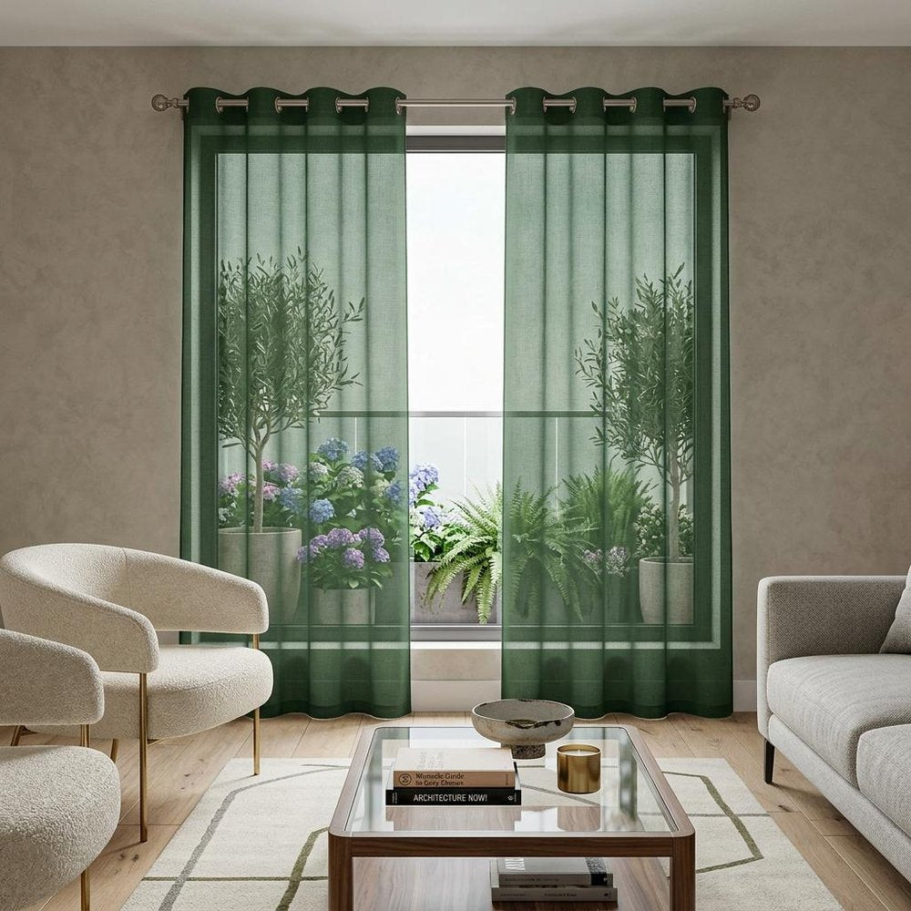 Set of Two 84"  Sage Solid Modern Window Panels