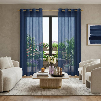 Set of Two 84"  Blue Solid Modern Window Panels