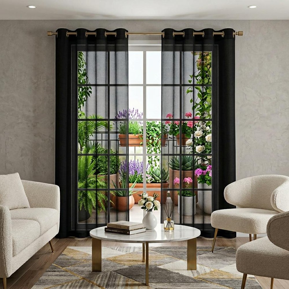 Set of Two 84"  Black Solid Modern Window Panels