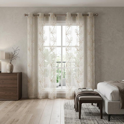 Set of Two 96" Beige Boho Embroidered Window Panels