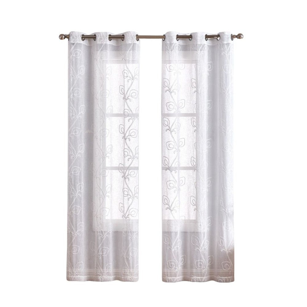 Set of Two 96.00" White Semi-Sheer Curtains