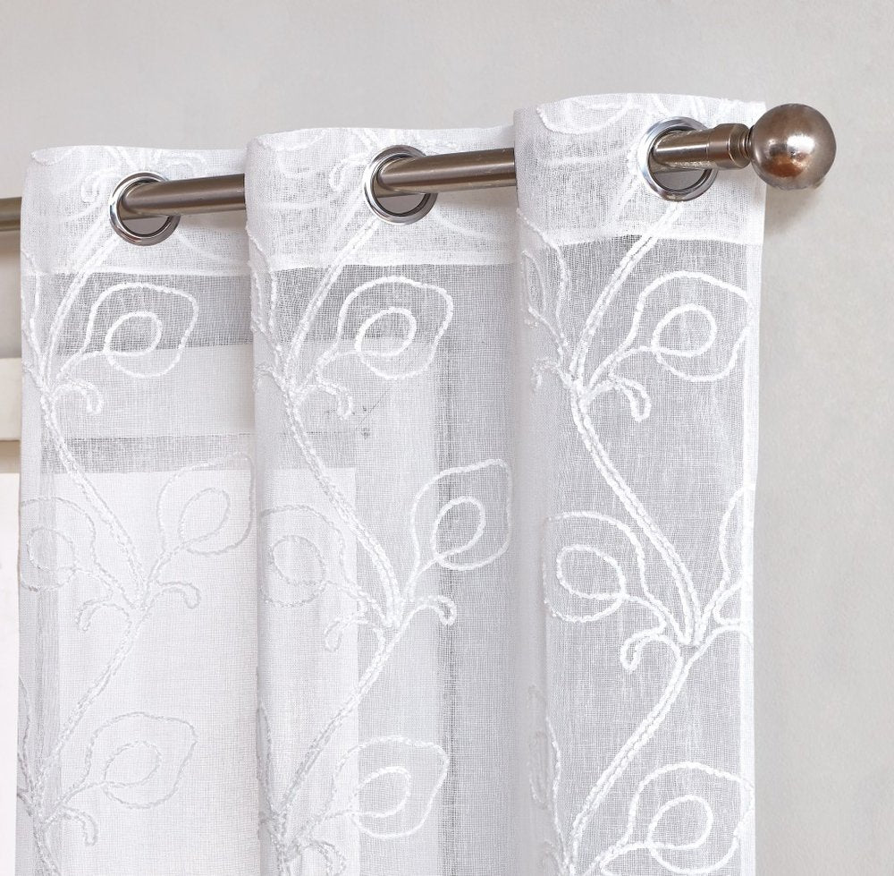 Set of Two 96.00" White Semi-Sheer Curtains