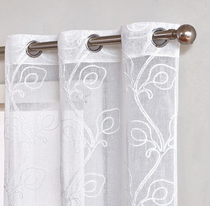 Set of Two 96.00" White Semi-Sheer Curtains
