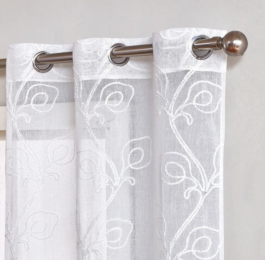 Set of Two 96.00" White Semi-Sheer Curtains