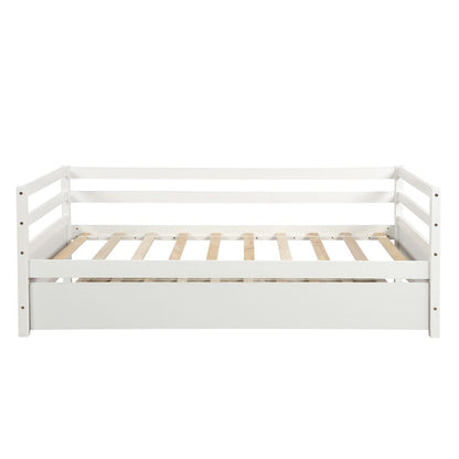 White Wood Twin Bed Frame with Trundle