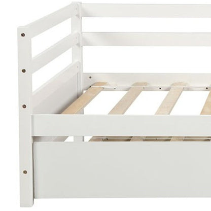 White Wood Twin Bed Frame with Trundle